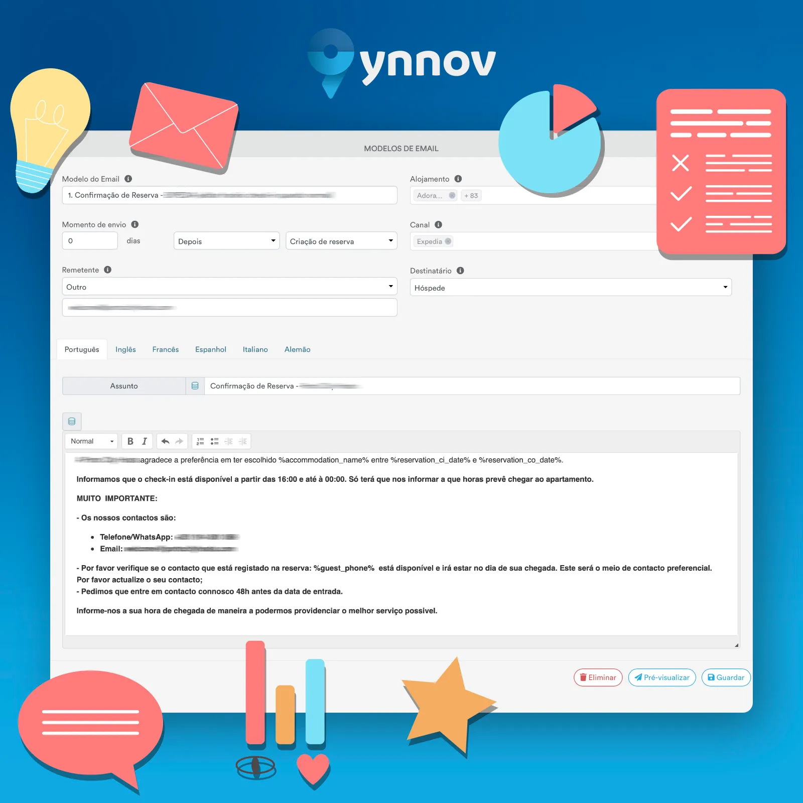 Detalhe do separador de comunicações automáticas do software Ynnov