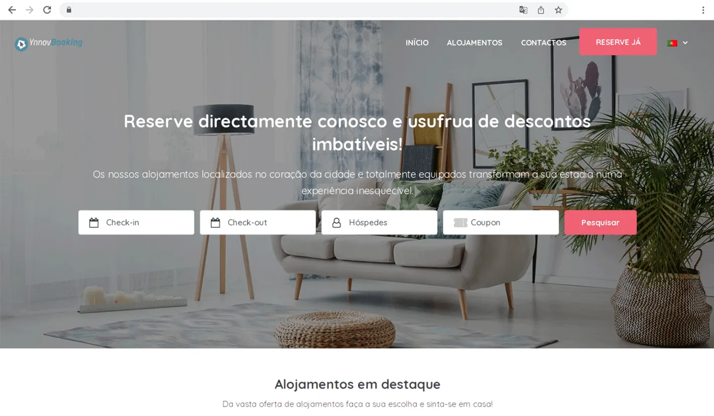 Detalhe do website da Ynnov para alojamentos